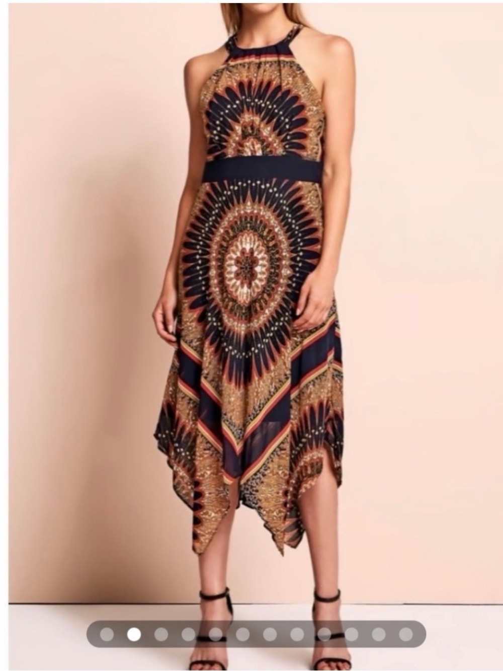 Sandra Darren Scarf Print Halter Handkerchief Maxi Dress Size 12 - Picture 2 of 16